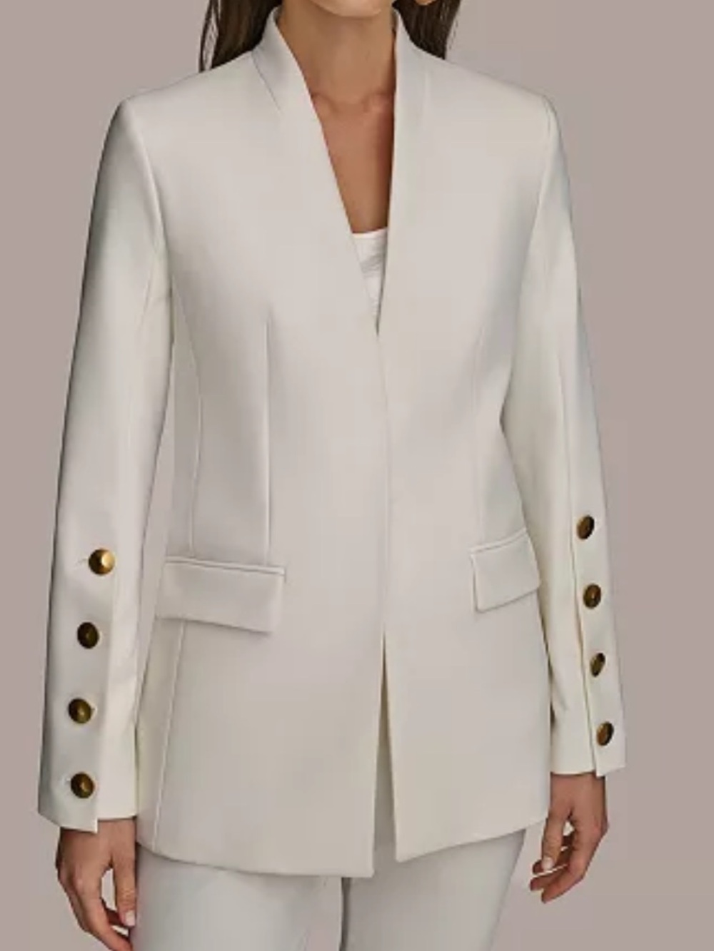 Donna Karan DKNY White Open-Front Blazer with Gold Buttons
